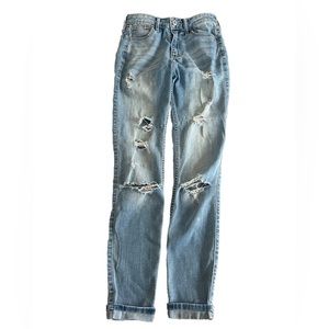 HOLLISTER High Rise Crop Super Skinny Distressed Faded Jeans Size 0 24x26